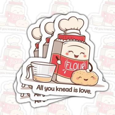 Imagem de (3 peças) Adesivo de farinha de amor adesivos engraçados para panificação decalque de vinil à prova d'água para laptop, garrafa de água, capa de telefone, copo de presente para padeiros, gourmets (7,6