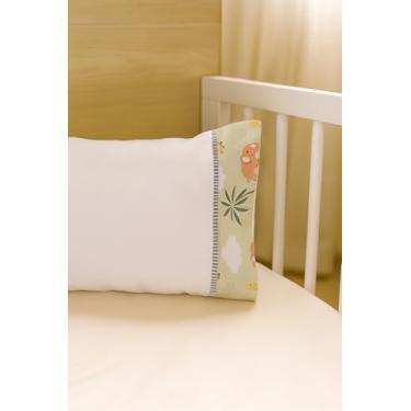 Imagem de Jogo de Lençol 2 Pçs Simples com Elástico Berço Americano Safari Malha com Ponto Palito e Barrado