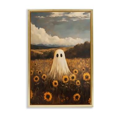 Imagem de Stupell Industries Ghost In Sunflower Field Black Framed Floater Canvas Wall Art, design by Arlington Prints, 25 x 17