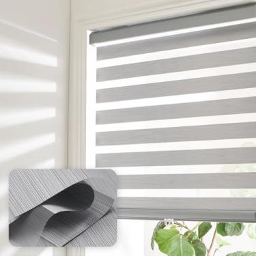 Imagem de Bricurtex Persianas Zebra sem fio para Windows Shade Dual Layer Free-Stop Light Filtering Roller Blinds Proteção de privacidade com isolamento térmico, montagem interna ou externa (cinza claro, 89 cm