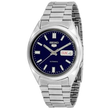 Imagem de SEIKO 5 Relógio masculino de aço inoxidável com mostrador azul automático SNXS77, Azul/Esqueleto, 37 mm, Clássico