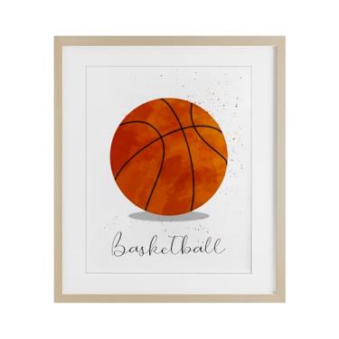 Imagem de Stupell Industries Let's Play Ball Basketball Impressão emoldurada branca sob vidro, design de Christine Simpson Art, 40,6 x 33,5 cm