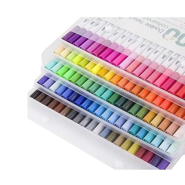 Imagem de Conjunto 100 cores Canetinhas Brush de Ponta Dupla para Livros de Colorir, Conjunto de Canetas Marcador Ponta Fina e Pincel Para Desenho Em Geral