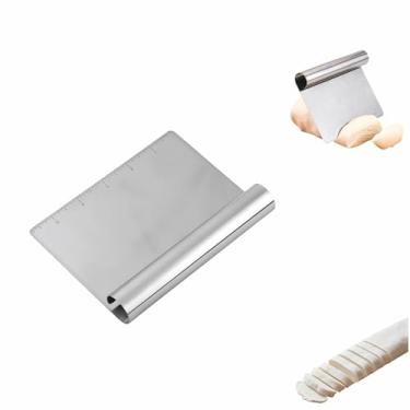 Imagem de Raspador de massa profissional de aço inoxidável de 15 cm e faca de bancada com escala de medição, cortador de massa multiuso para assar, pizza, grelha, massa, legumes