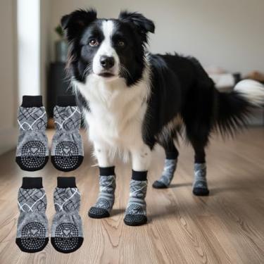 Imagem de 4 meias antiderrapantes para cães - botas de cachorro para evitar lamber patas, sapatos antiderrapantes para cães ao ar livre, ótimo para proteção de patas de cães