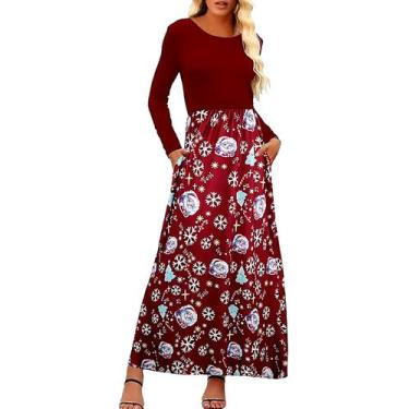 Imagem de Vestido de Natal Supnier 2024 para mulheres estampado de manga comprid