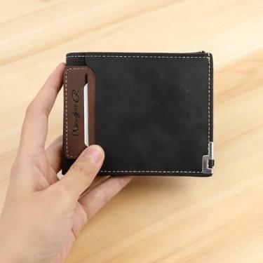 Imagem de Carteira masculina elegante, carteiras duplas de poliuretano macio para homens com bolso oculto com zíper para guardar moedas e faturas, carteira com bolso frontal, Preto, small, Casual