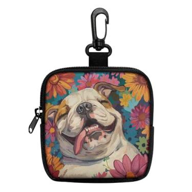 Imagem de Mini porta-moedas porta-chaves bolsa portátil para chaves, moedas, fone de ouvido, batom, porta-cartões, organizador de cabos, bolsa com zíper, acessórios, Flor buldogue