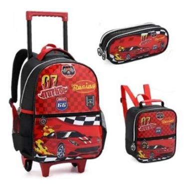 Imagem de Kit Mochila Rodinhas Carro Turbo 07 Estojo Lancheira Escolar Racing Infantil Denlex-Masculino
