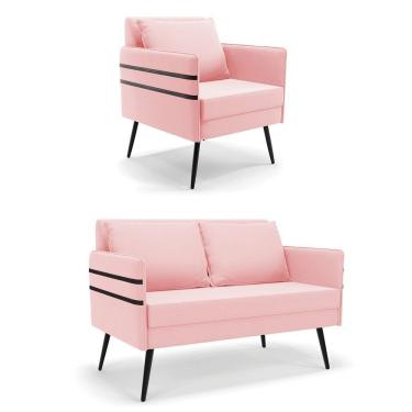 Imagem de Kit 01 Namoradeira E 01 Poltrona Suede Rosa Bebê