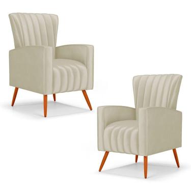 Imagem de Kit 02 Poltronas Decorativas Melody Com Pés Palito Veludo Bege - Abmaza
