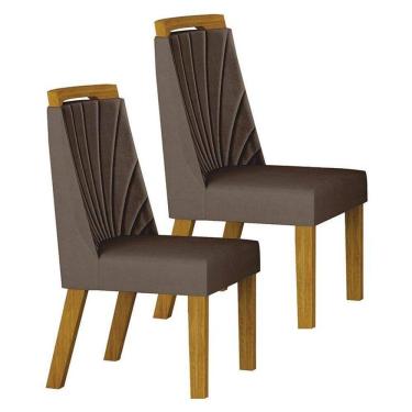 Imagem de Cadeira Para Mesa De Jantar Liz Mdf Kit 2 Peças Freijó Joli Camurça - Leifer Móveis