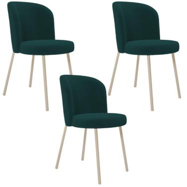 Imagem de Kit 03 Cadeiras Para Sala De Jantar Cozinha Estofada Gavi Arena L02 Bouclê Verde - Lyam Decor