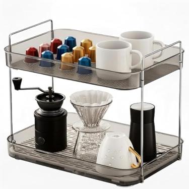Imagem de Boxalls Organizador de 2 camadas para estação de café de bancada, prateleira de caneca para acessórios de uísque, suporte de armazenamento de condimentos para cozinha, casa, escritório - cinza