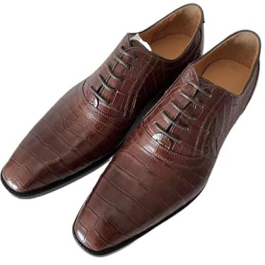Imagem de Vestido autêntico de crocodilo para homens de negócios feito à mão Oxfords couro jacaré genuíno bico quadrado masculino cadarço formal sapatos, Marrom, 38