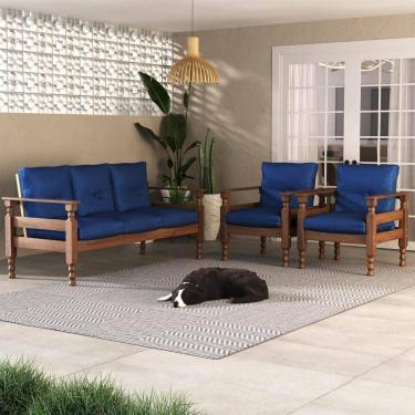 Imagem de Jogo Sofá Madeira Maciça 3 Lugares E 2 Poltronas Liz Multimóveis Cr7001 Azul