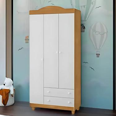 Imagem de Roupeiro Lara 3 Portas 2 Gavetas Mdf Compacto Minimalista Branco Nature