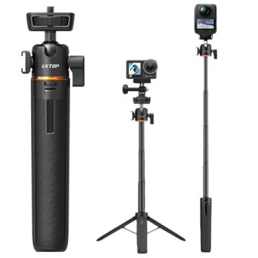 Imagem de LKTOP Tripé de câmera de ação, bastão de selfie portátil, alça Vlog, orifício de rosca de 1/4 polegada, alça ajustável, fundo de silicone antiderrapante, compatível com DJI Osmo 360/Action/Insta360/Go