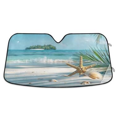 Imagem de SEHANY Para-brisa de carro de verão, mar, praia, para-sol para mulheres, pára-brisa frontal dobrável para carro, caminhão, SUV - Protetor de viseira de sol automotivo bloqueia os raios UV mantém seu