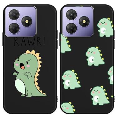 Imagem de Zrutru Pacote com 2 capas de telefone estéticas de dinossauro para OSCAL Flat 2 16,7 cm, desenho fofo kawaii verde dinossauro animal padrão capas para meninas e mulheres, capa protetora de TPU de