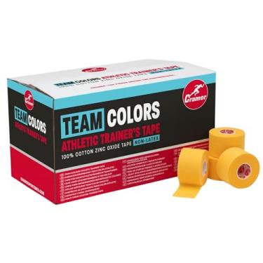 Imagem de Fita atlética colorida da equipe da Cramer para tornozelo, punho e fitas de lesões, ajuda a proteger e evitar lesões, promove uma cura mais rápida, treinamento atlético primeiros socorros suprimentos, 3,8 cm, caixa de rolo de volume 32, Dourado, 1 1/2" x 10 yd
