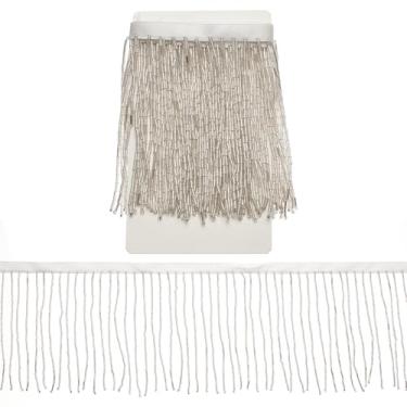 Imagem de letsinstyle Acabamento de franja com contas prateadas, acabamento de franja de costura de corrente de 10 cm de largura, borla de fita feita à mão para artesanato, decoração de roupas de vestido faça