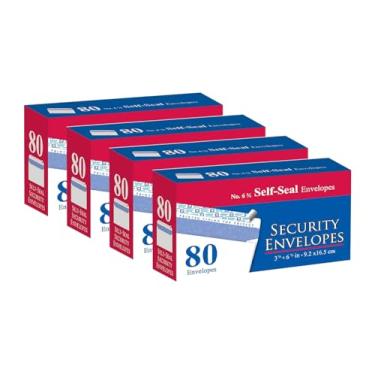 Imagem de Envelopes de segurança nº 6-3/4, branco, peeling e selagem, 320 unidades (4 pacotes de 80) – Envelopes autoselantes sem janelas para cartas comerciais, cheques e correio pessoal