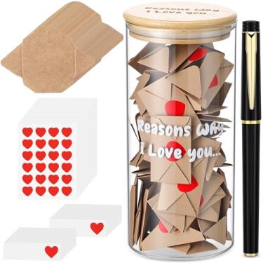 Imagem de Mimorou Pote de mensagem de amor, I Love You Jar com 120 envelopes, 120 cartões de notas, 120 adesivos de coração e 1 caneta, presentes de casal nupcial para namorado, namorada, aniversário, esposa e