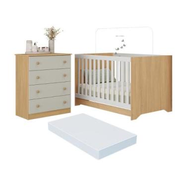 Imagem de Berço Americano 3 em 1 com Colchão Incluso e Cômoda 4 Gavetas Encanto 