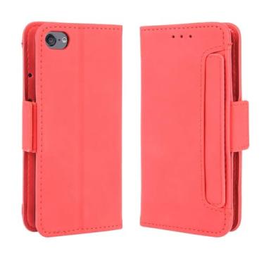 Imagem de Capa para iPod touch 7,Retro magnético Flip Case,Design de carteira de couro PU com slots de cartão removíveis -Red