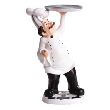 Imagem de AOKZOE French Chef Figurine - Resin Home Countertop Table Spaghetti Decoration for Country Cottage Decor & Gourmet Kitchen Decorations (Candlestick)