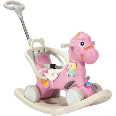 Imagem de Cavalinho de Passeio e Balanço Infantil 2 em 1 com Empurrador Rosa - Brinquedo Educativo para Crianças de 1 a 3 Anos com Função Andador e Balancim