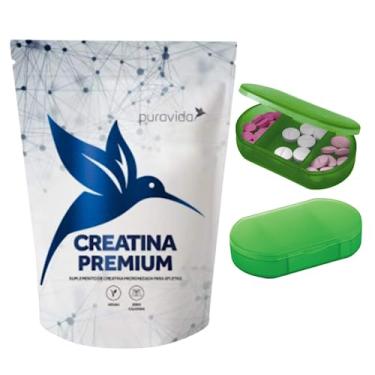 Imagem de Kit Creatina Premium Pura Vida 300g Creatina Puravida Creatina Premium 300g Pura Vida Creatina Pura em Pó Premium 300g da Puravida Acompanha Porta Cápsulas