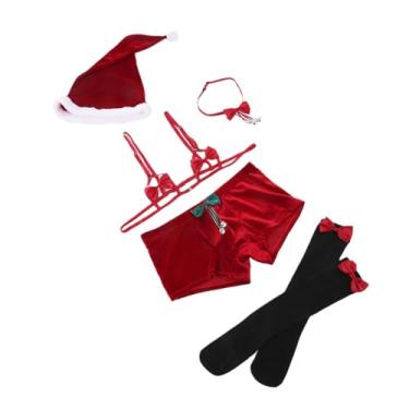 Imagem de GENEMEN Conjuntos de Natal para homens, shorts boxer sexy de veludo e meias com laço (conjunto de 5 peças)