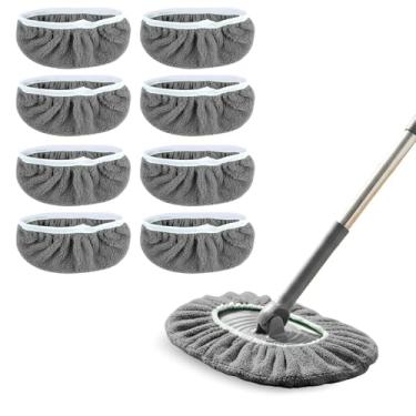 Imagem de Pacote com 8 almofadas de esfregão de microfibra reutilizáveis - panos de limpeza a seco e panos úmidos - Refil de almofadas úmidas laváveis para esfregar pisos (esfregão não incluído), cinza