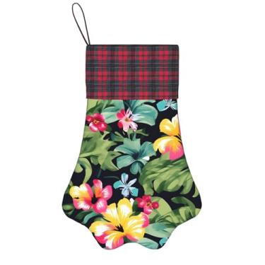Imagem de SKKNT Impressão de flores havaianas meias de Natal animais de estimação decoração de natal cães gatos árvore decoração doce presente conveniente
