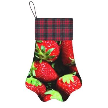 Imagem de SKKNT Meias de Natal com estampa de morango, animais de estimação, decoração de Natal, cães, gatos, árvores, doces, presente, conveniente