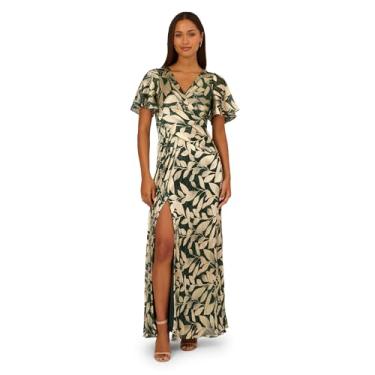 Imagem de Adrianna Papell Vestido drapeado de folha de alumínio feminino, Pinheiro verde/dourado, 52