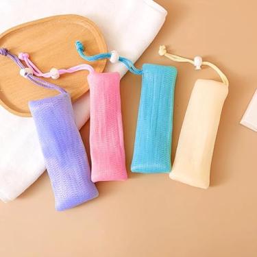 Imagem de 4 peças de barra de sabão de malha esfoliante bucha bolsa bolsa de espuma de bolha para ferramenta de limpeza de chuveiro