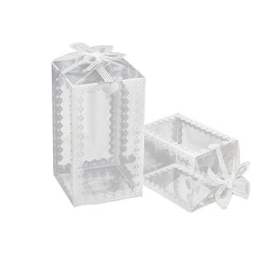Imagem de 10 peças caixa de doces caixa de PVC embalagem transparente embalagem de presente de maçã para bolo de doces casamento (6 x 6 x 10,5)