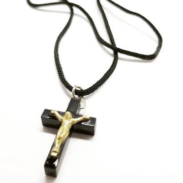 Imagem de Cordão Crucifixo Cruz de Madeira com Cristo - Preto - ArtCruz
