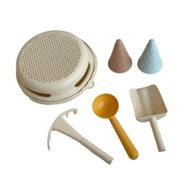 Imagem de Yunhgft Conjunto de Brinquedos de Areia para Praia, Portátil, com Balde, Pá, Ancinho E Palha. Feito em PP, Leve E Ideal para Crianças Brincarem Na Praia, Bege