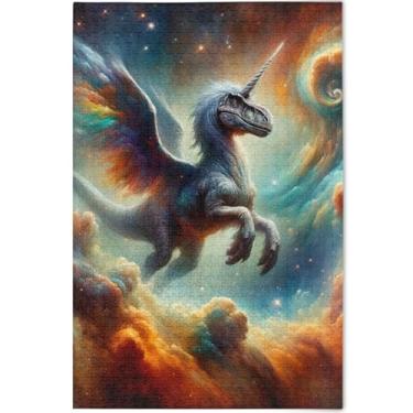 Imagem de Quebra-cabeça de dinossauro de unicórnio para adultos 1000 peças de quebra-cabeça de jogo tecnológico presentes paisagem paisagem decoração arte de casa, 75 cm x 50 cm