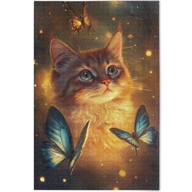 Imagem de Quebra-cabeça personalizado Ragdoll gato borboletas 500 peças para adultos presentes elefante branco arte engraçada quebra-cabeça rígido paisagem arte animal, 52 cm x 37,8 cm