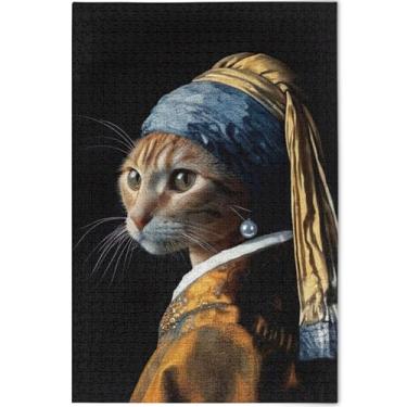 Imagem de Quebra-cabeças engraçados personalizados de gato pérola para adultos 1000 peças impressão animal arte decoração única diversão adulto amantes presentes família quebra-cabeça, 75 cm x 50 cm