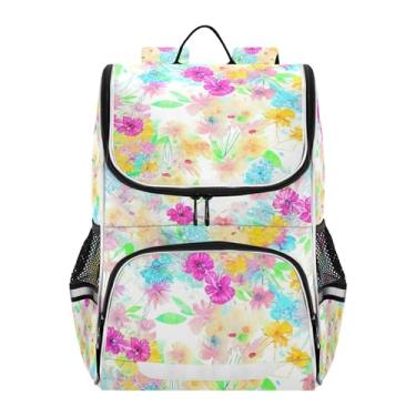 Imagem de Joisal Kids Backpacks for Girls Student Back to School Bag Custom Rainbow Bookbags Toddler Elementary Boys Backpacks Cartoon Colorful Floral Flowers White