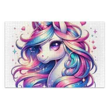 Imagem de Quebra-cabeça de unicórnio colorido fofo 1000 peças de arte adulto impressão animal personalizado exclusivo quebra-cabeça presentes para jogo de elefante branco, 75 x 40 centímetros
