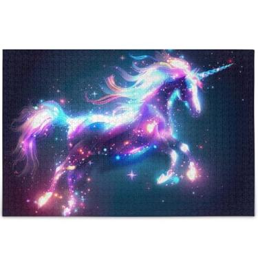 Imagem de Quebra-cabeça de unicórnio iridescente colorido personalizado para adultos 500 peças presentes divertidos para a família quebra-cabeças divertidos arte de decoração de casa, 52 cm x 37,8 cm