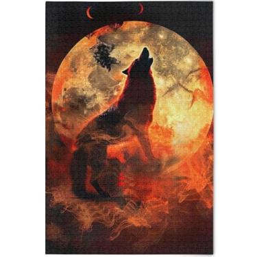 Imagem de Quebra-cabeça de arte de lobo uivante 500 peças para adultos presentes de tecnologia de jogos engraçados exclusivos arte colorida de animais, 52 cm x 37,8 cm