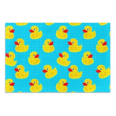 Imagem de Quebra-cabeças fofos de patos amarelos azuis brilhantes 500 peças de arte animal adulto quebra-cabeça rígido personalizado para adultos presentes tecnológicos de jogos, 51 x 35 centímetros